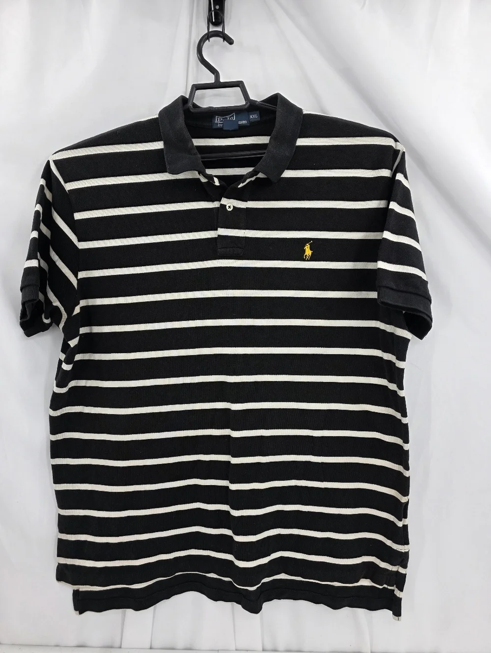 Vintage Polo Ralph Lauren Short Sleeve Pique Polo‎ Men XXL Black Cream Striped.